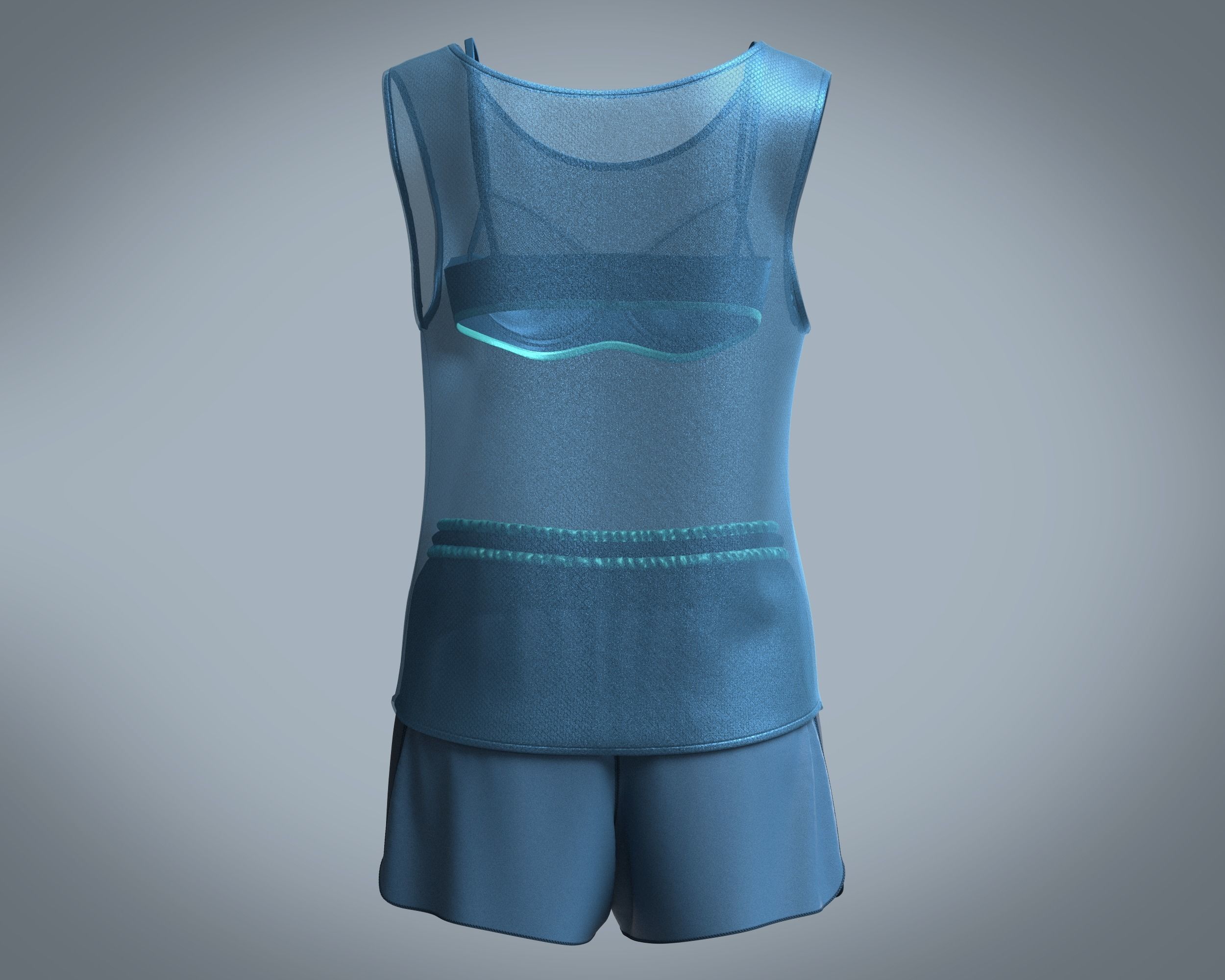 Mesh Gym Bra with Tank top and Short 3D model_8