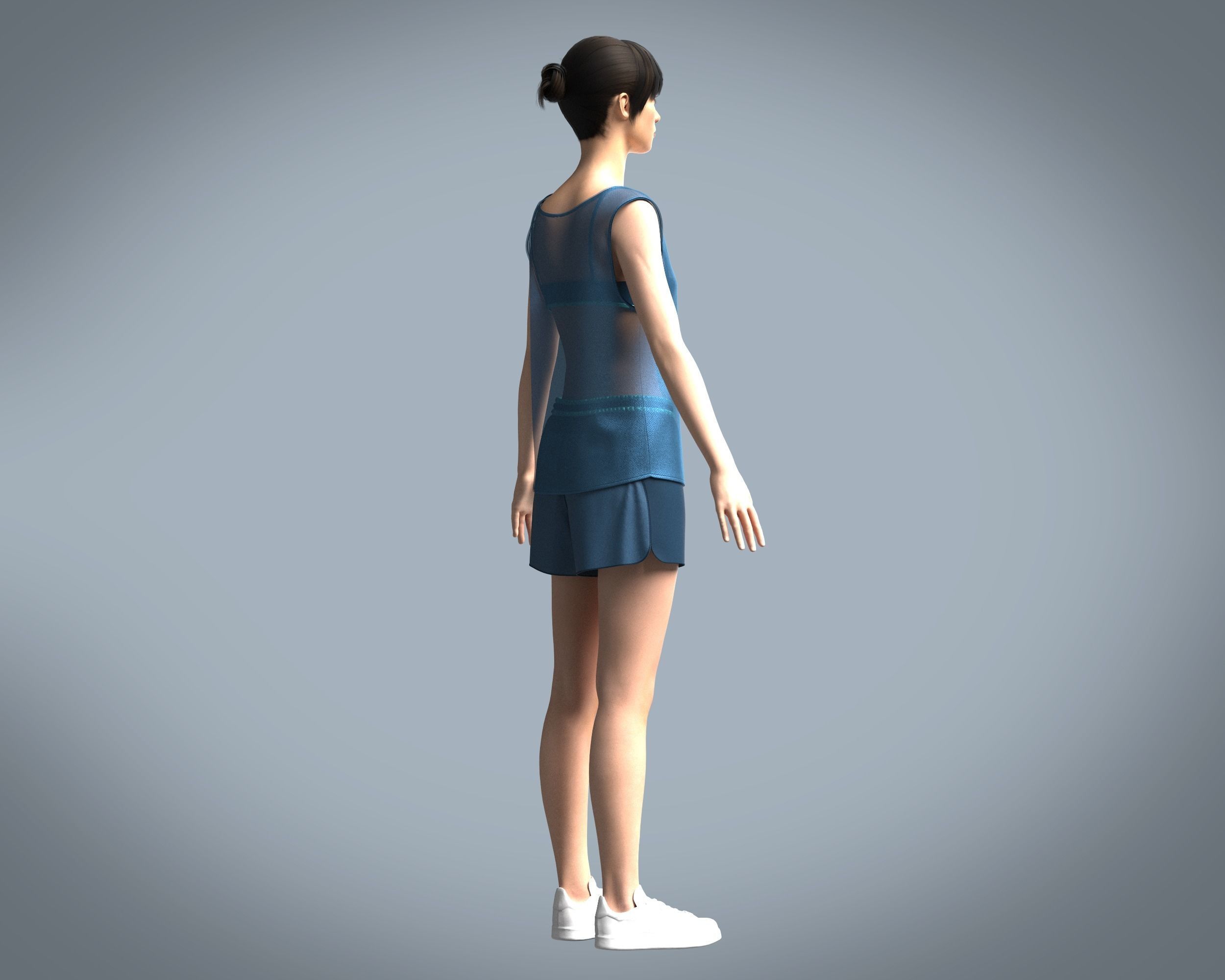 Mesh Gym Bra with Tank top and Short 3D model_3