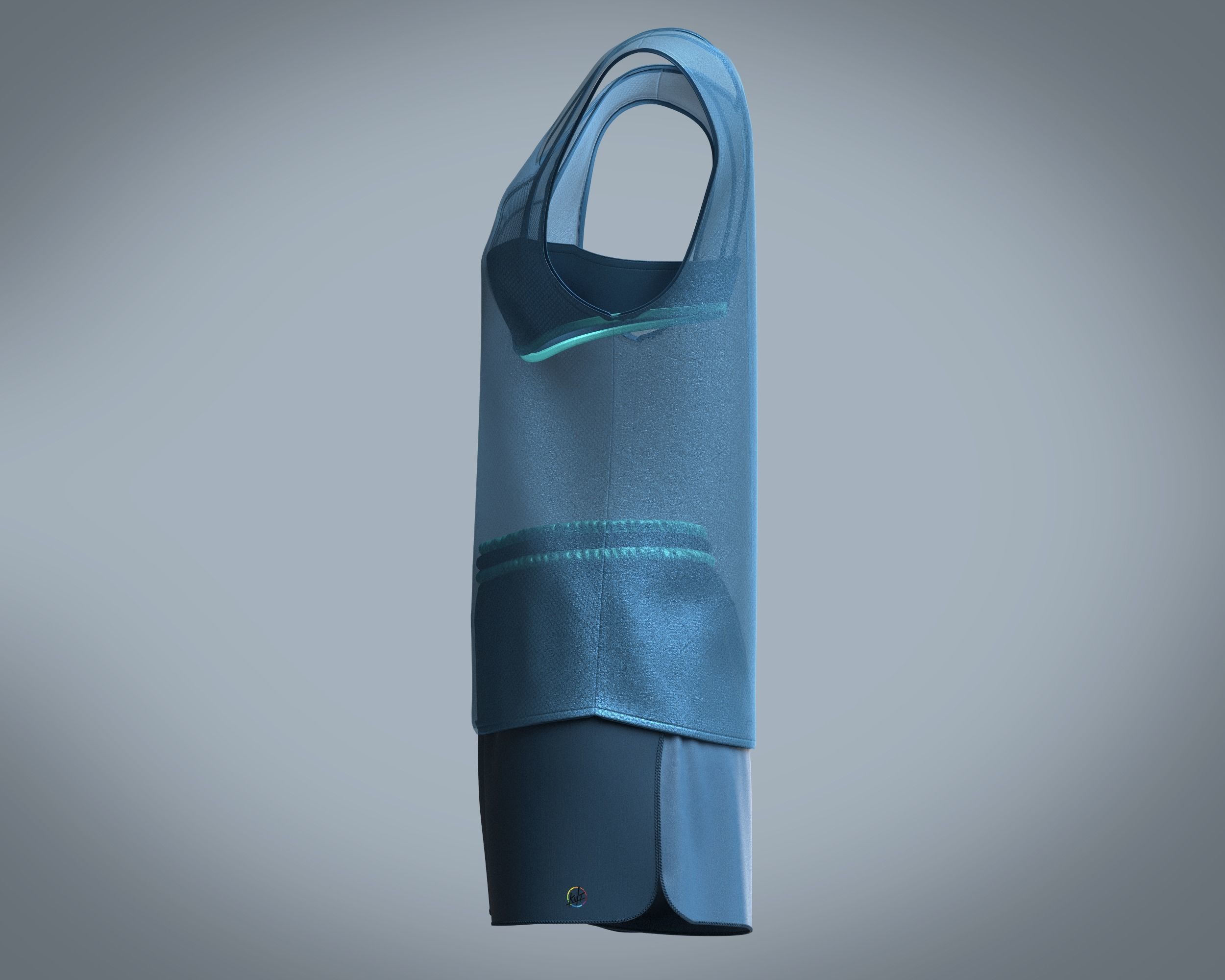 Mesh Gym Bra with Tank top and Short 3D model_9