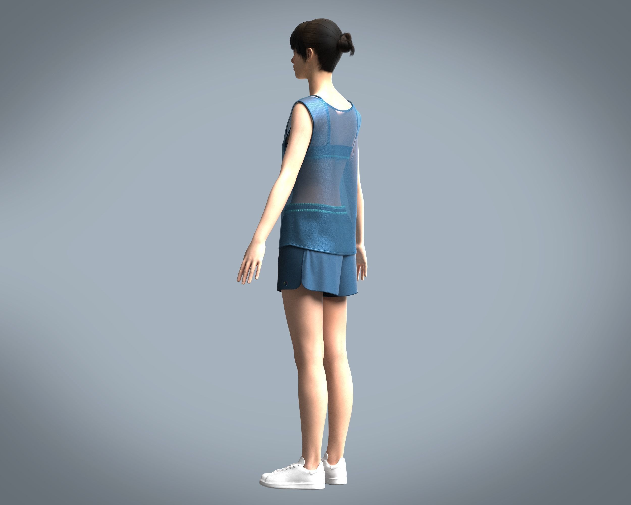 Mesh Gym Bra with Tank top and Short 3D model_5