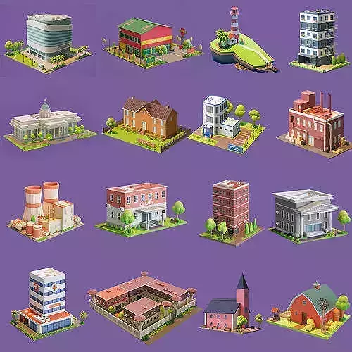 Cartoon Buildings 3D model
