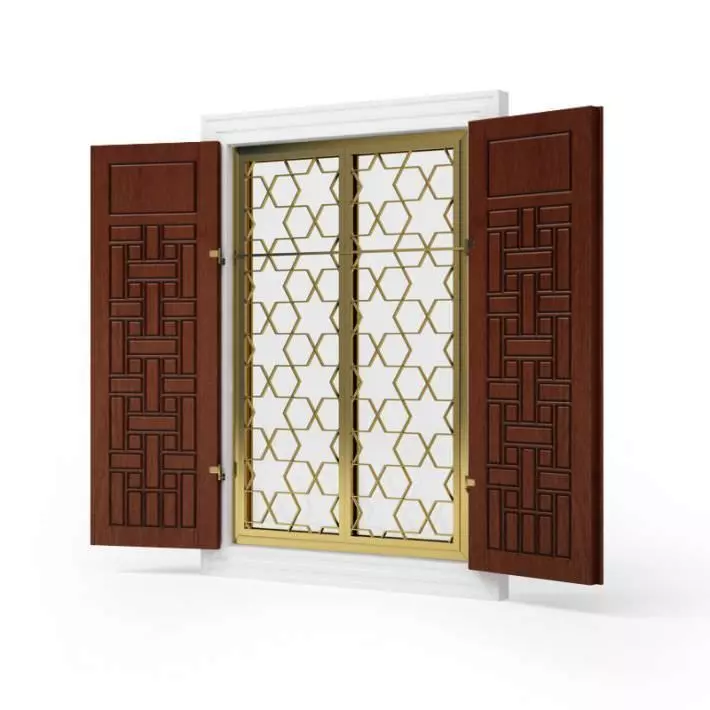 Brown Wood And Gold Metal House Window Shutters 3D model | CGTrader