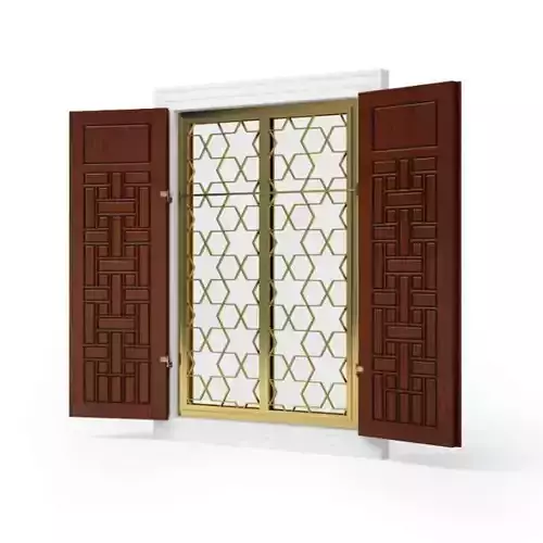 Brown Wood And Gold Metal House Window Shutters