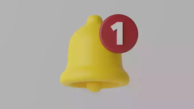 Cartoon Notification Bell with Reminder Number Low-poly 3D model