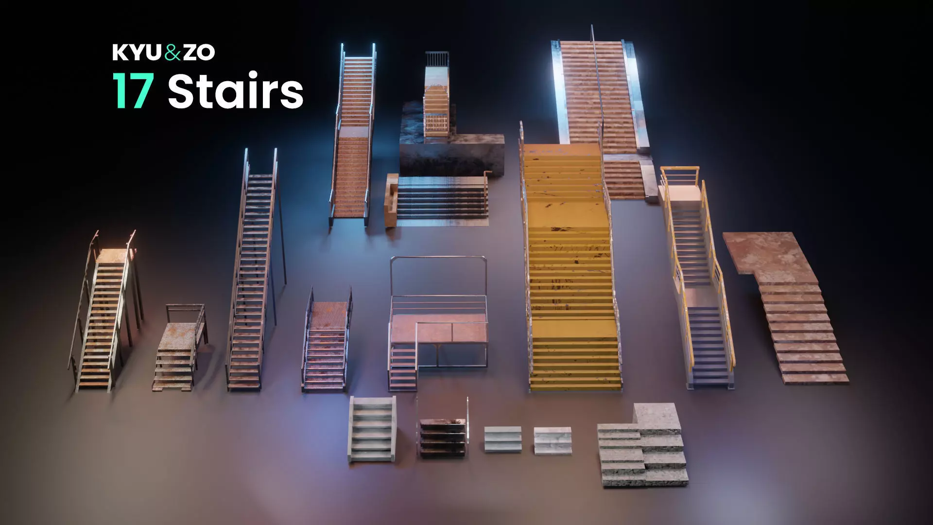 17 PBR Low Poly Stairs Low-poly 3D model_0