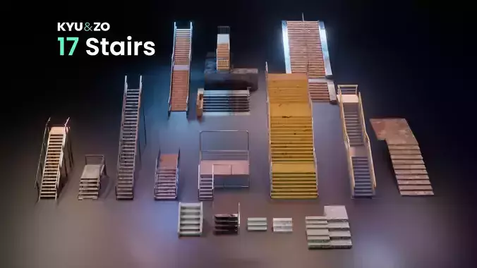 17 PBR Low Poly Stairs Low-poly 3D model