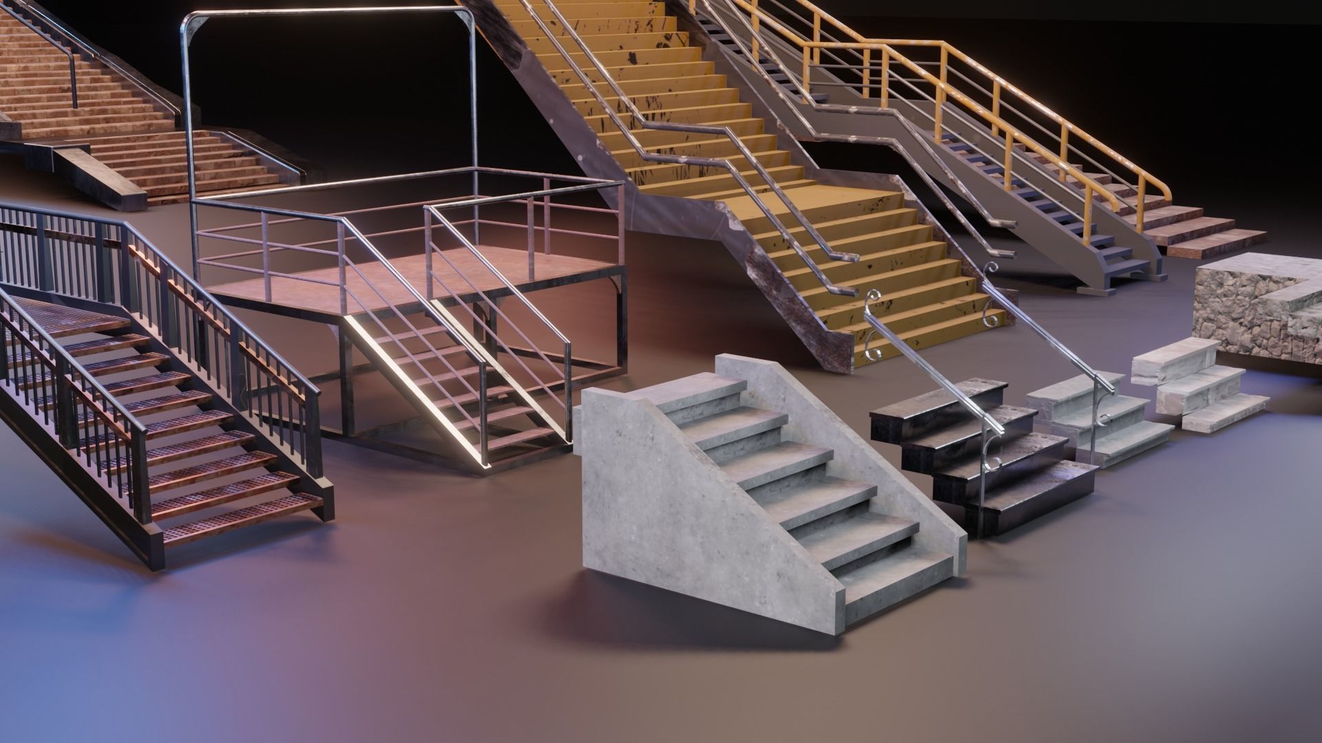 17 PBR Low Poly Stairs Low-poly 3D model_14