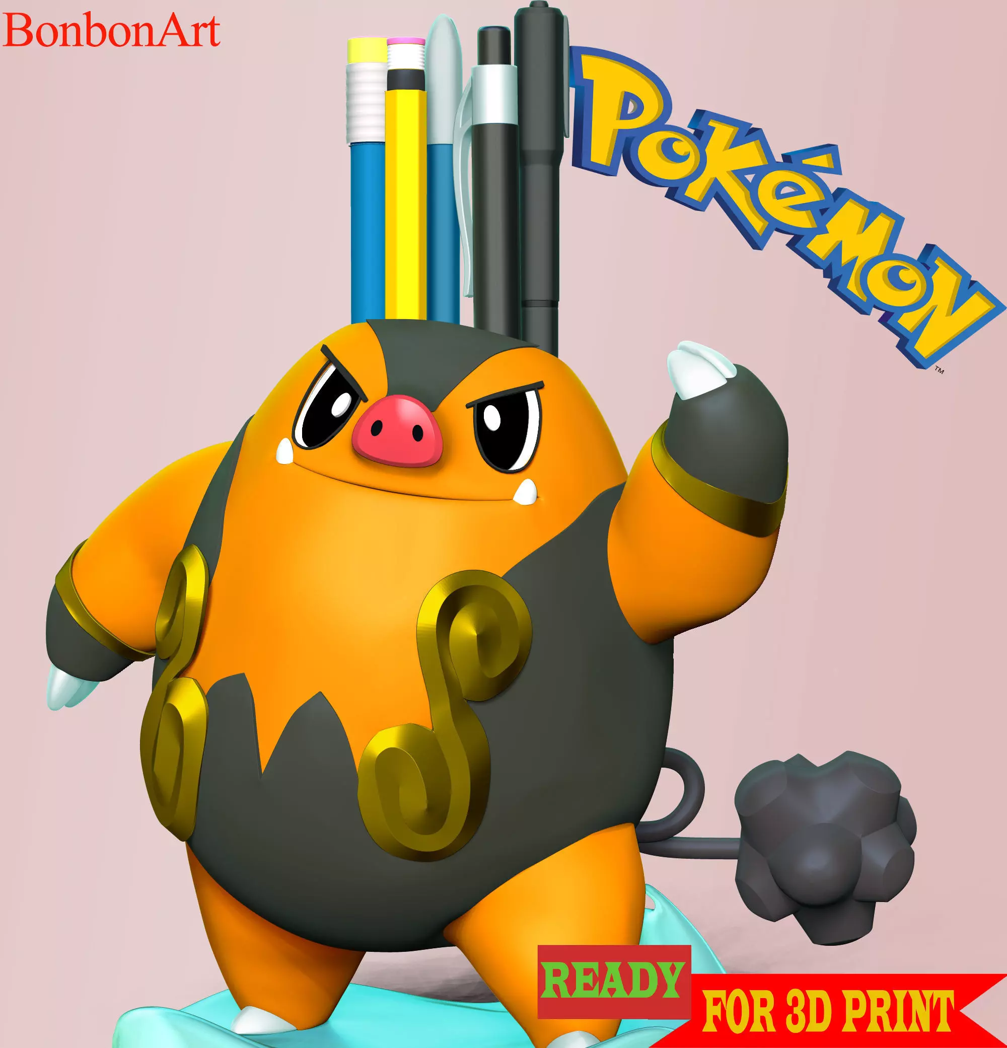 Pignite Pokemon - Pen and pencil Holder 3D print model_0