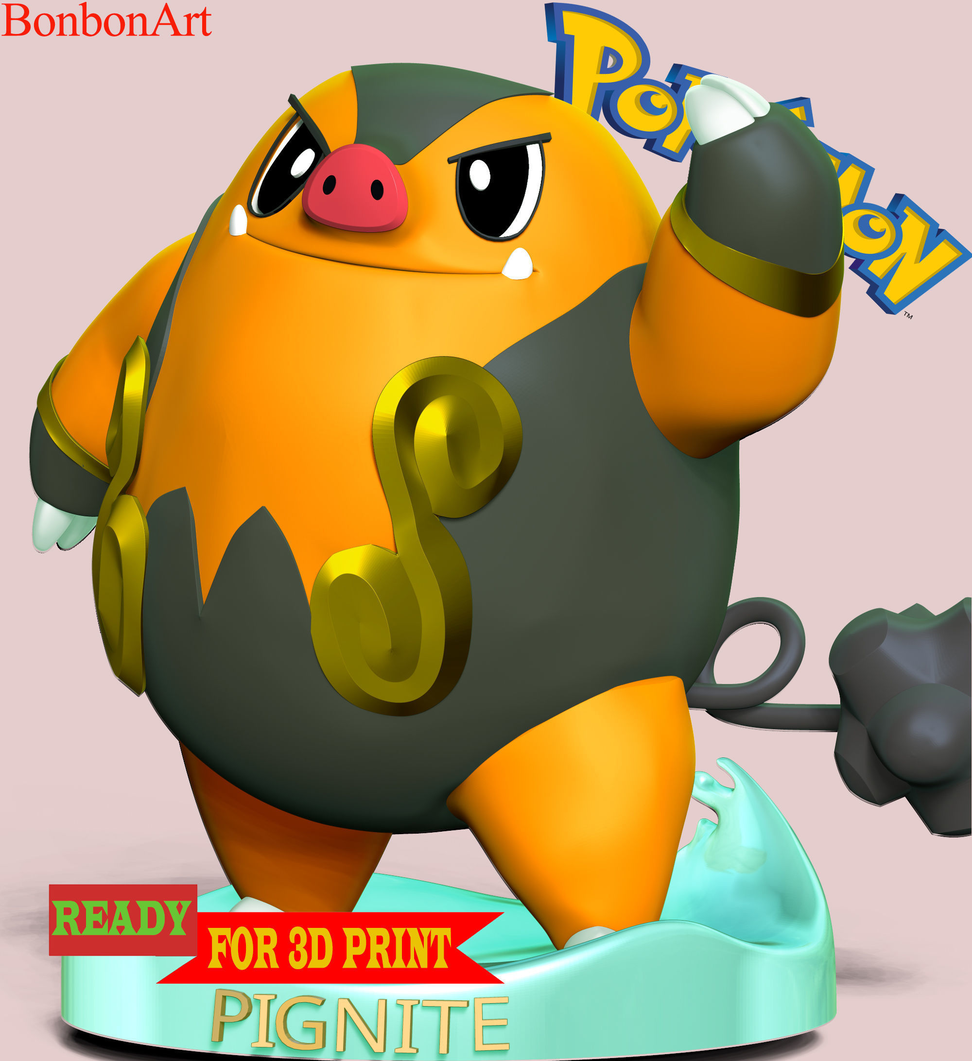 Pignite Pokemon - Pen and pencil Holder 3D print model_1