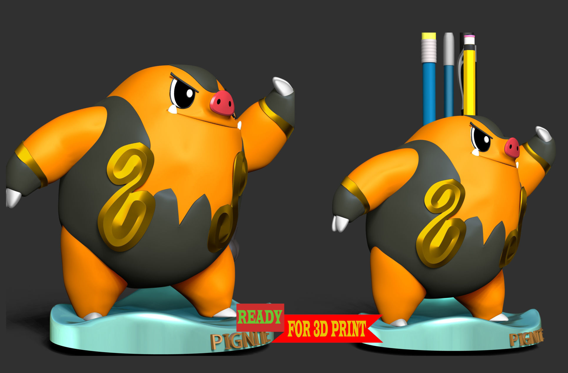 Pignite Pokemon - Pen and pencil Holder 3D print model_4