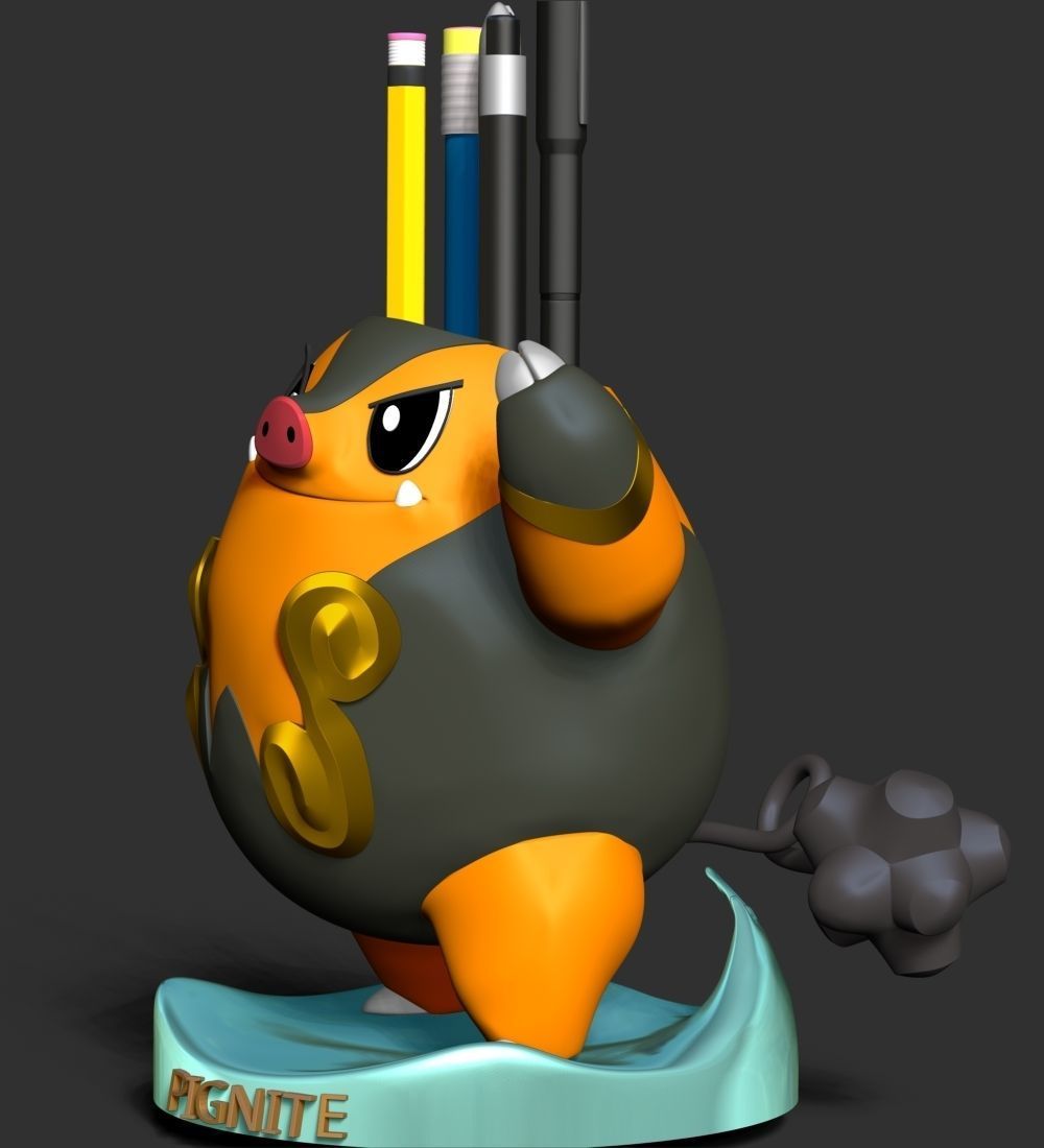 Pignite Pokemon - Pen and pencil Holder 3D print model_11
