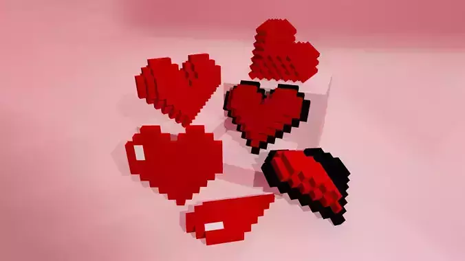 Pixel Heart 3D Model 6vers Low-poly 3D model