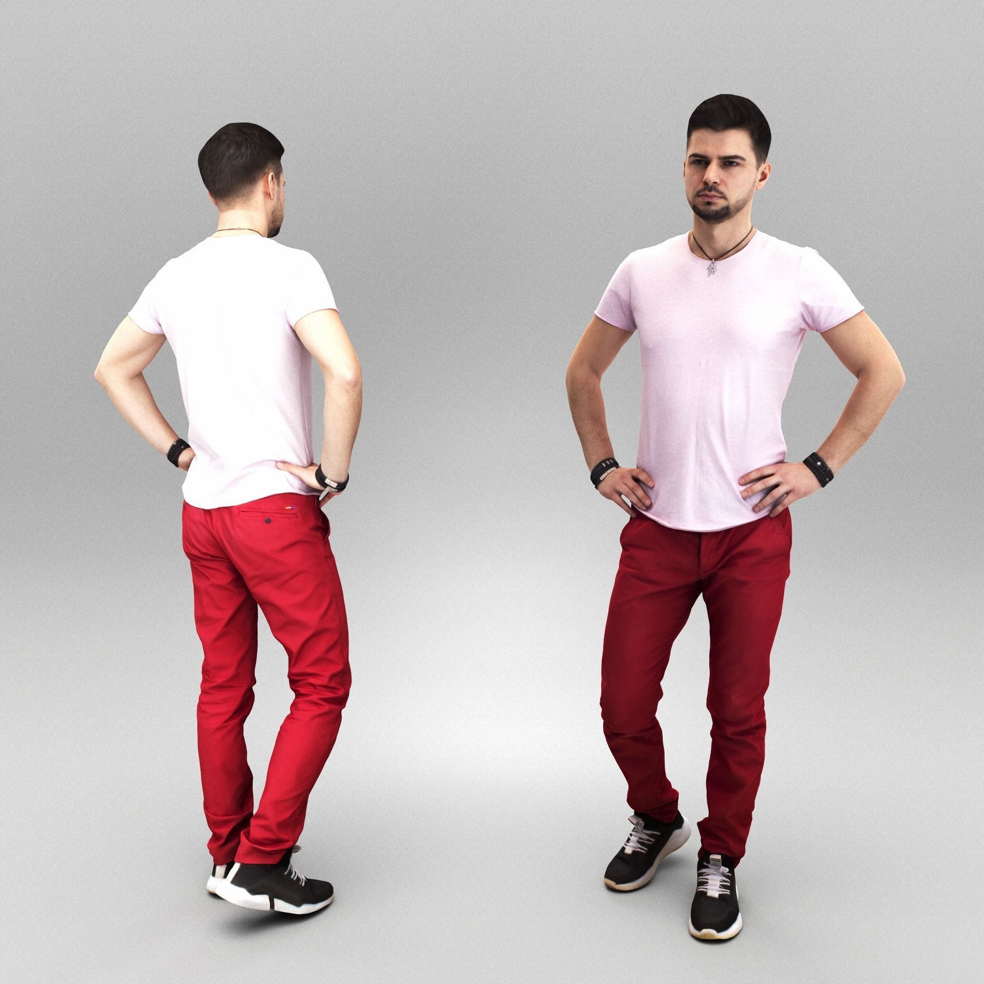 Man with hands on waist 382 Low-poly 3D model_2