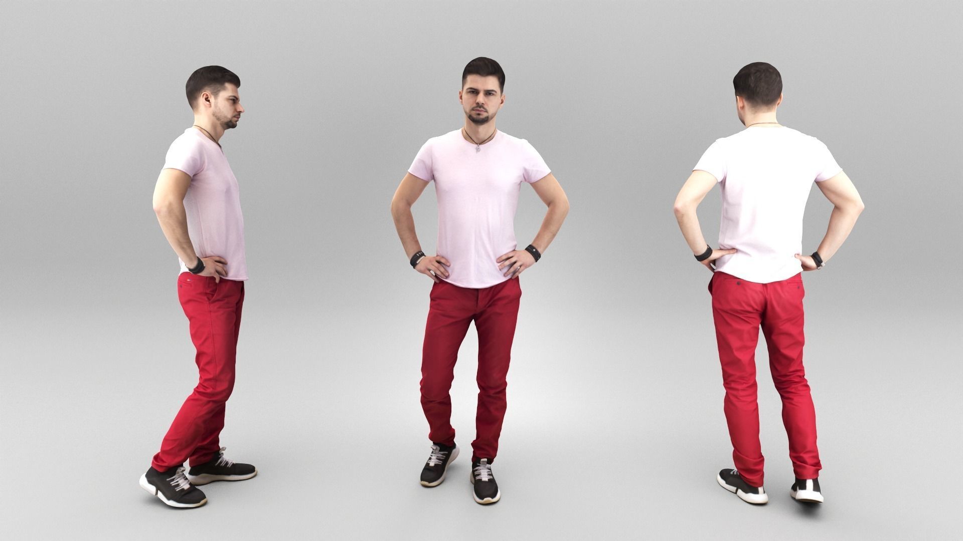 Man with hands on waist 382 Low-poly 3D model_3