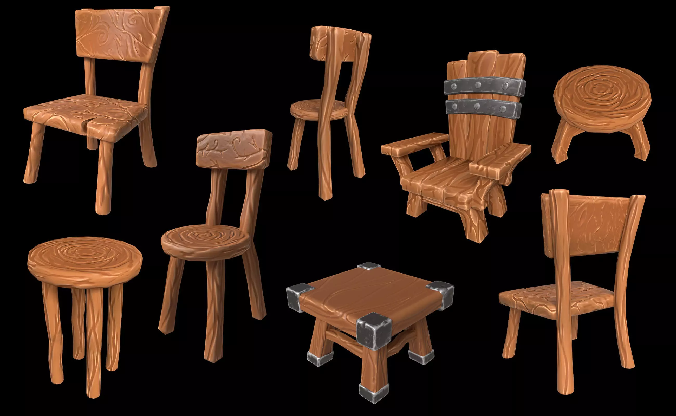 Chairs fantasy stylized 3D Model Collection_0
