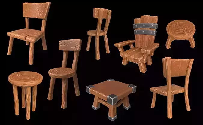 Chairs fantasy stylized 3D Model Collection