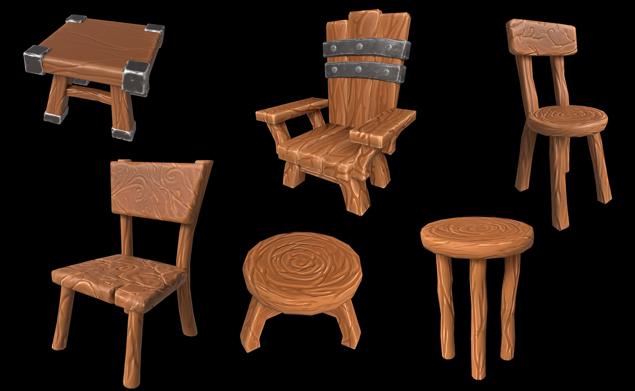Chairs fantasy stylized 3D Model Collection_7