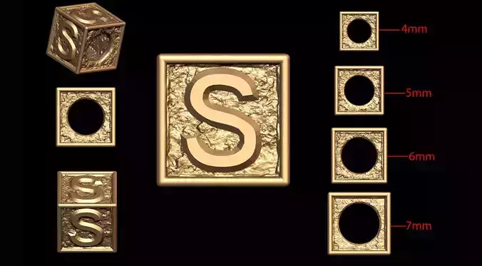 S Letter Nugget Bracelet Bead in 4 sizes