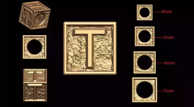 T Letter Nugget Bracelet Bead in 4 sizes