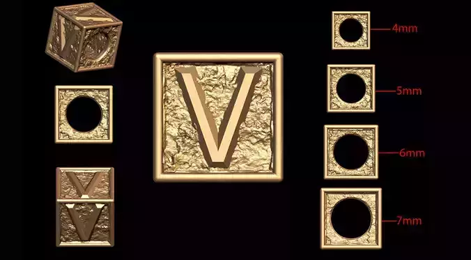 V Letter Nugget Bracelet Bead in 4 sizes