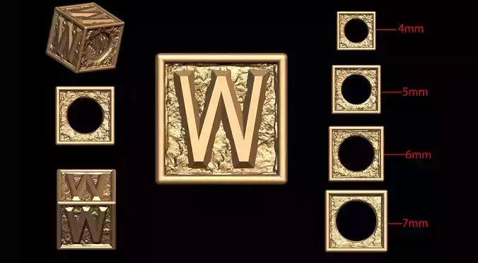 W Letter Nugget Bracelet Bead in 4 sizes