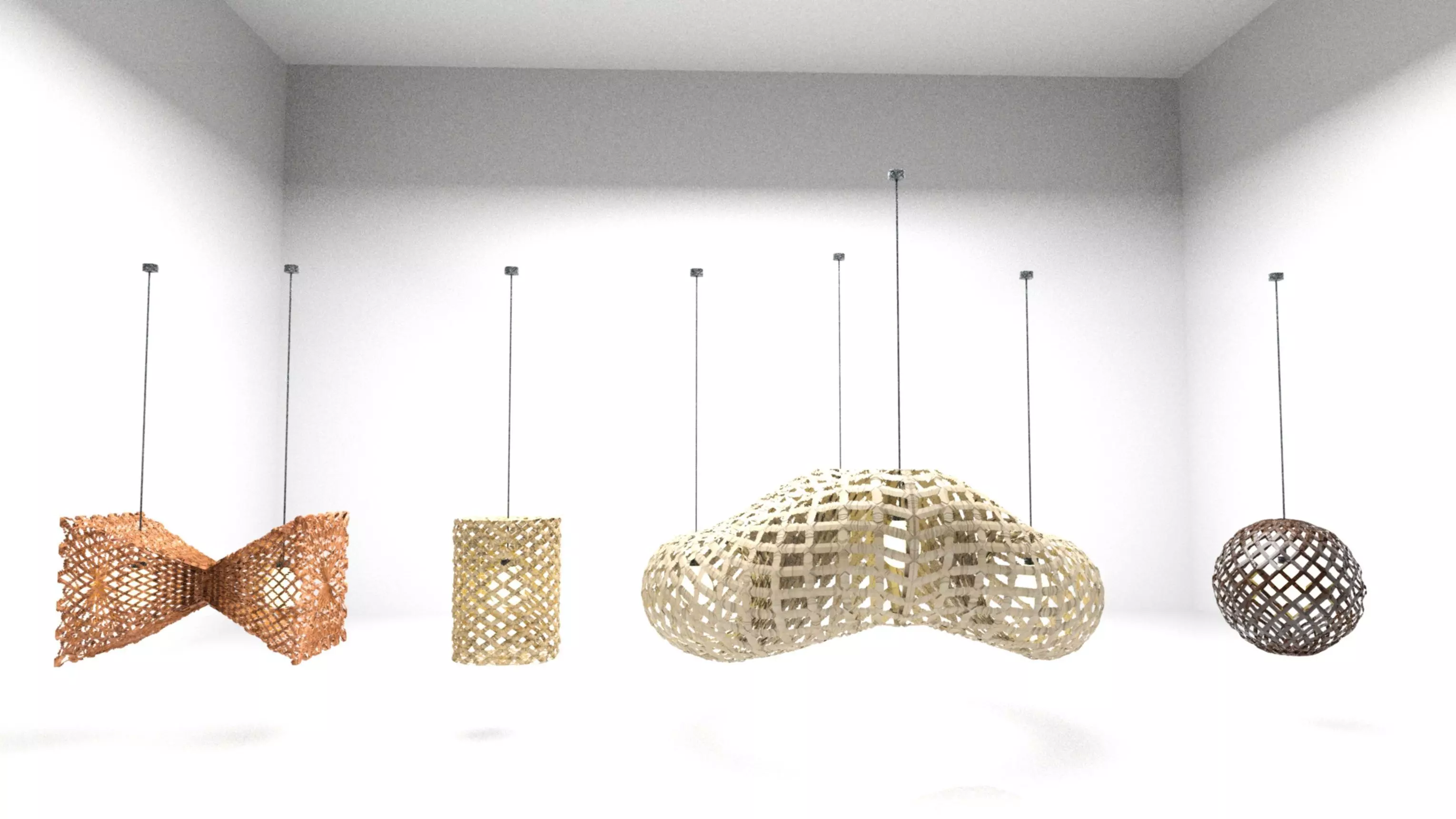 3D MODEL OF A DECORATIVE PARAMETRIC RATTAN CEILING CHANDELIER Low-poly 3D model