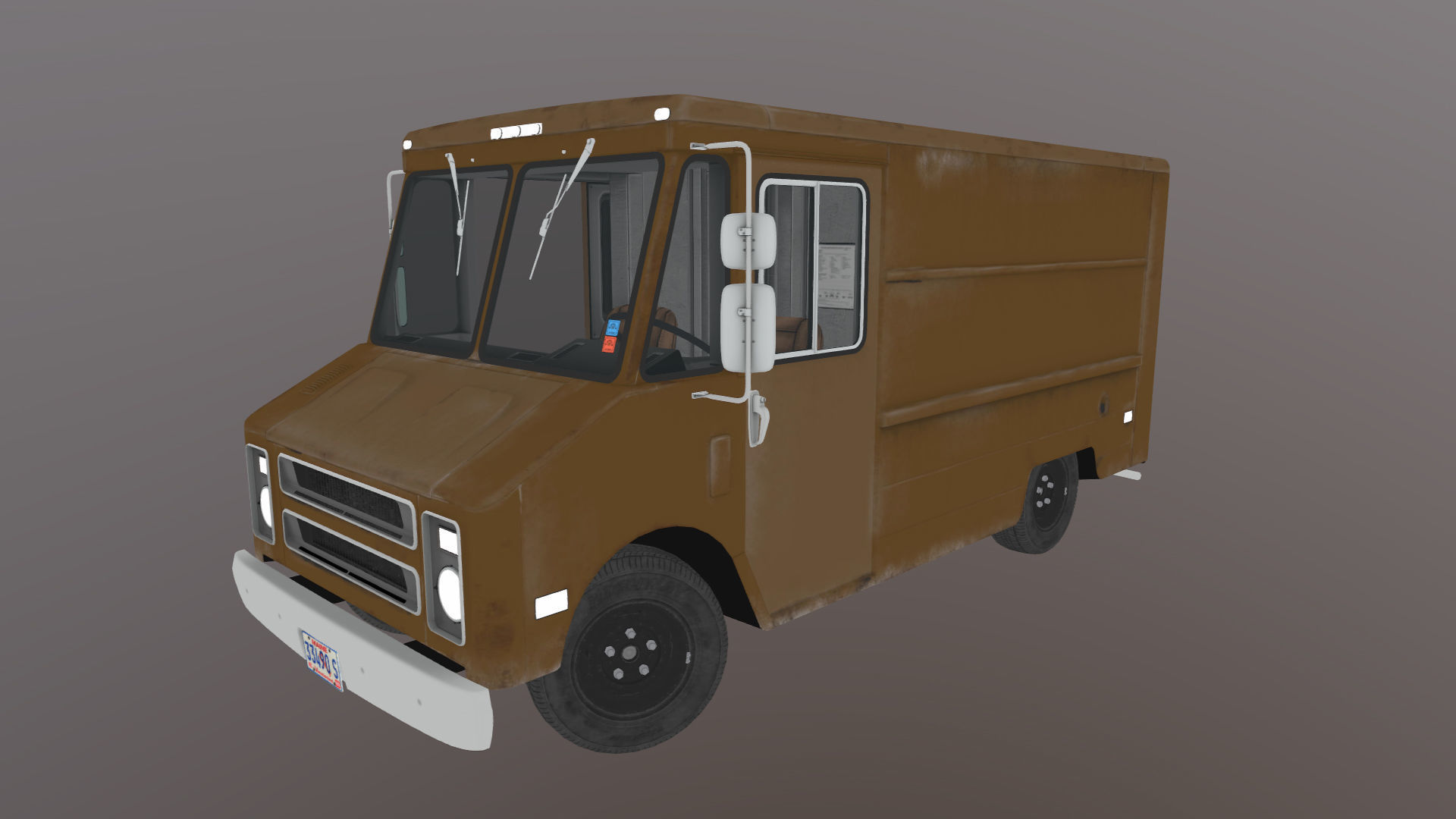 Vintage industrial boxvan Low-poly 3D model_43