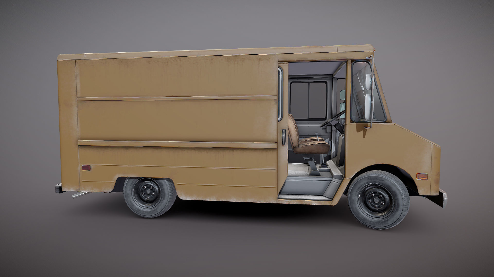 Vintage industrial boxvan Low-poly 3D model_34