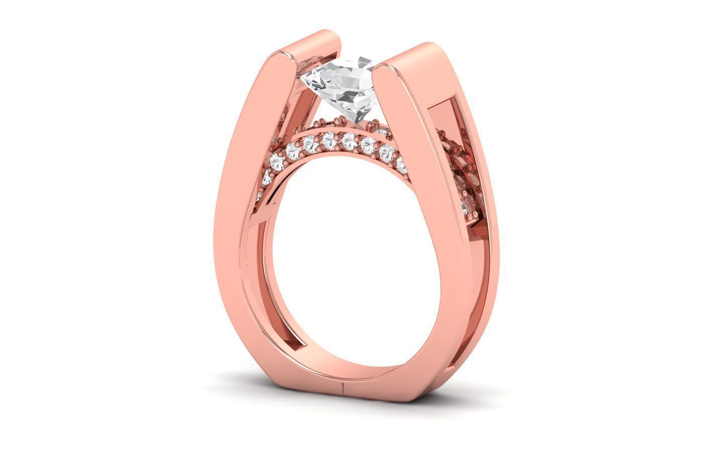 Solitaire Wedding Engagement Big Asscher Stone Ring 3D print model_1