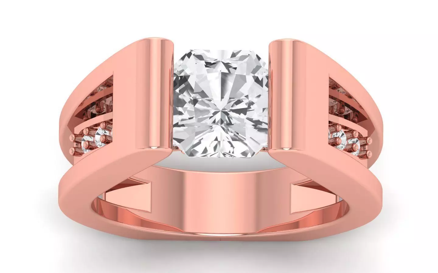 Solitaire Wedding Engagement Big Asscher Stone Ring 3D print model_0