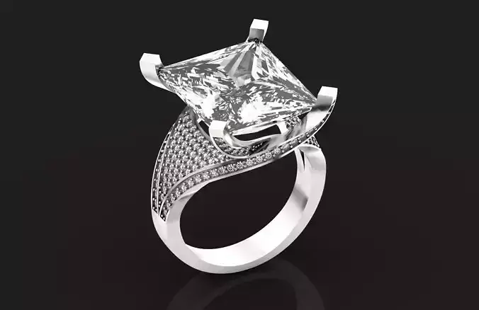 Vintage engagement ring with big diamond princess 611