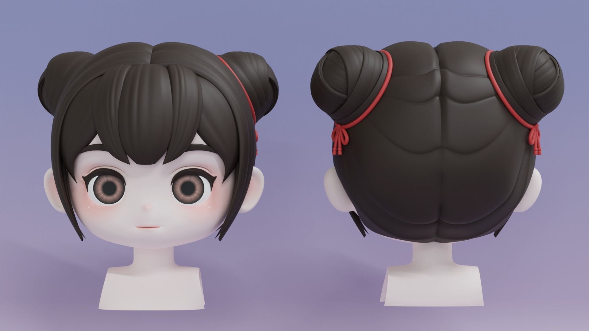 Chibi Female Hair Style Set 2 3D Model Collection_1