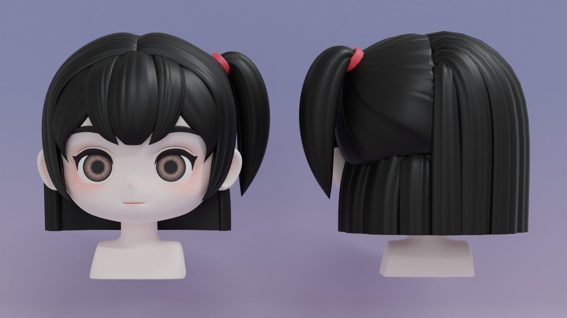 Chibi Female Hair Style Set 2 3D Model Collection_7