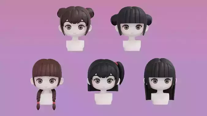 Chibi Female Hair Style Set 2 3D Model Collection