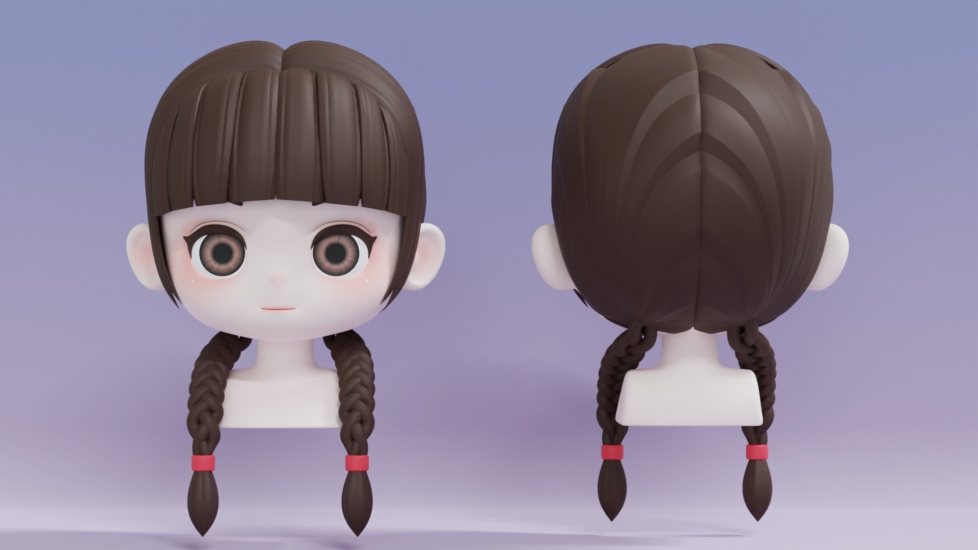 Chibi Female Hair Style Set 2 3D Model Collection_5