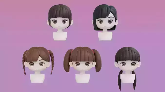Chibi Female Hair Style Set 3 3D Model Collection
