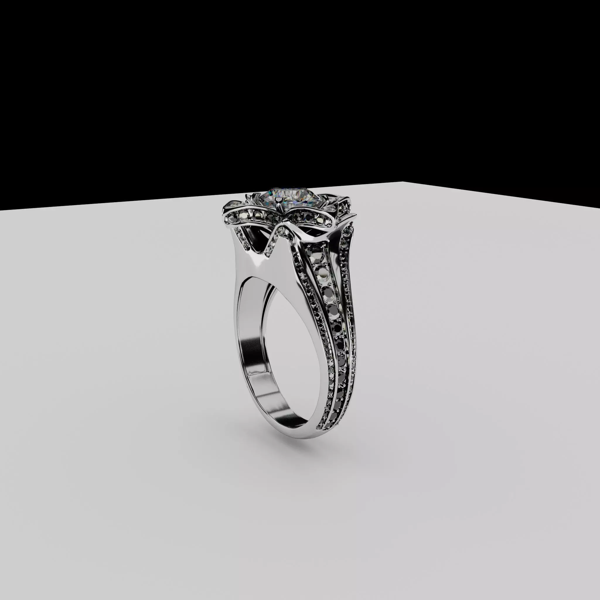 dimond-ring silver flower ring with diamonds Free 3D model