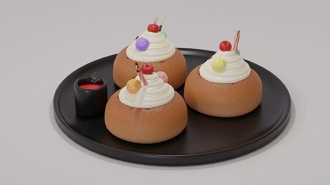 Cute Bear Bread Cream 3D model 7
