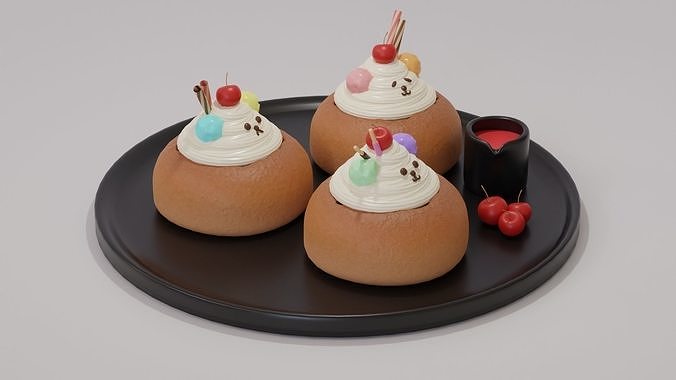 Cute Bear Bread Cream 3D model 3