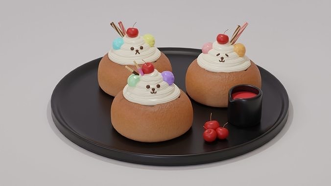 Cute Bear Bread Cream 3D model 2