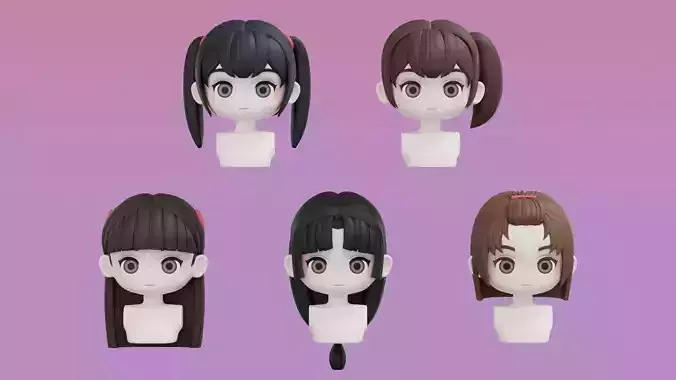 Chibi Female Hair Style Set 4 3D Model Collection