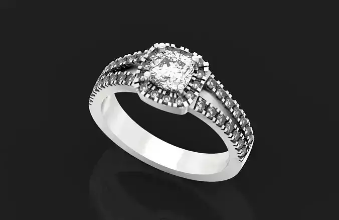 classic engagement ring  diamond pave cushion 616 3D print model