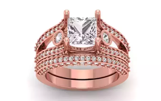 Solitaire Wedding Engagement Big Princess Stone Ring 3D print model