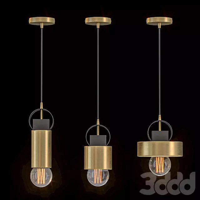 Electra three gold pendant lights 3D model