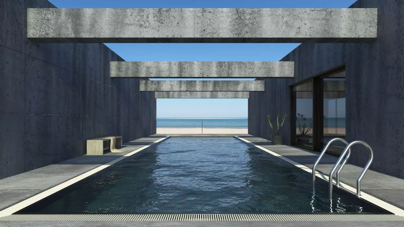 Poolside in front of the sea 3D model_0