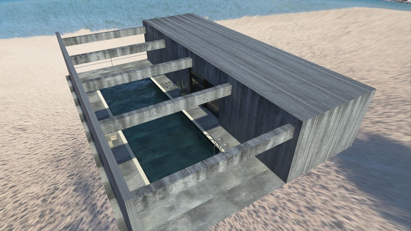 Poolside in front of the sea 3D model_1