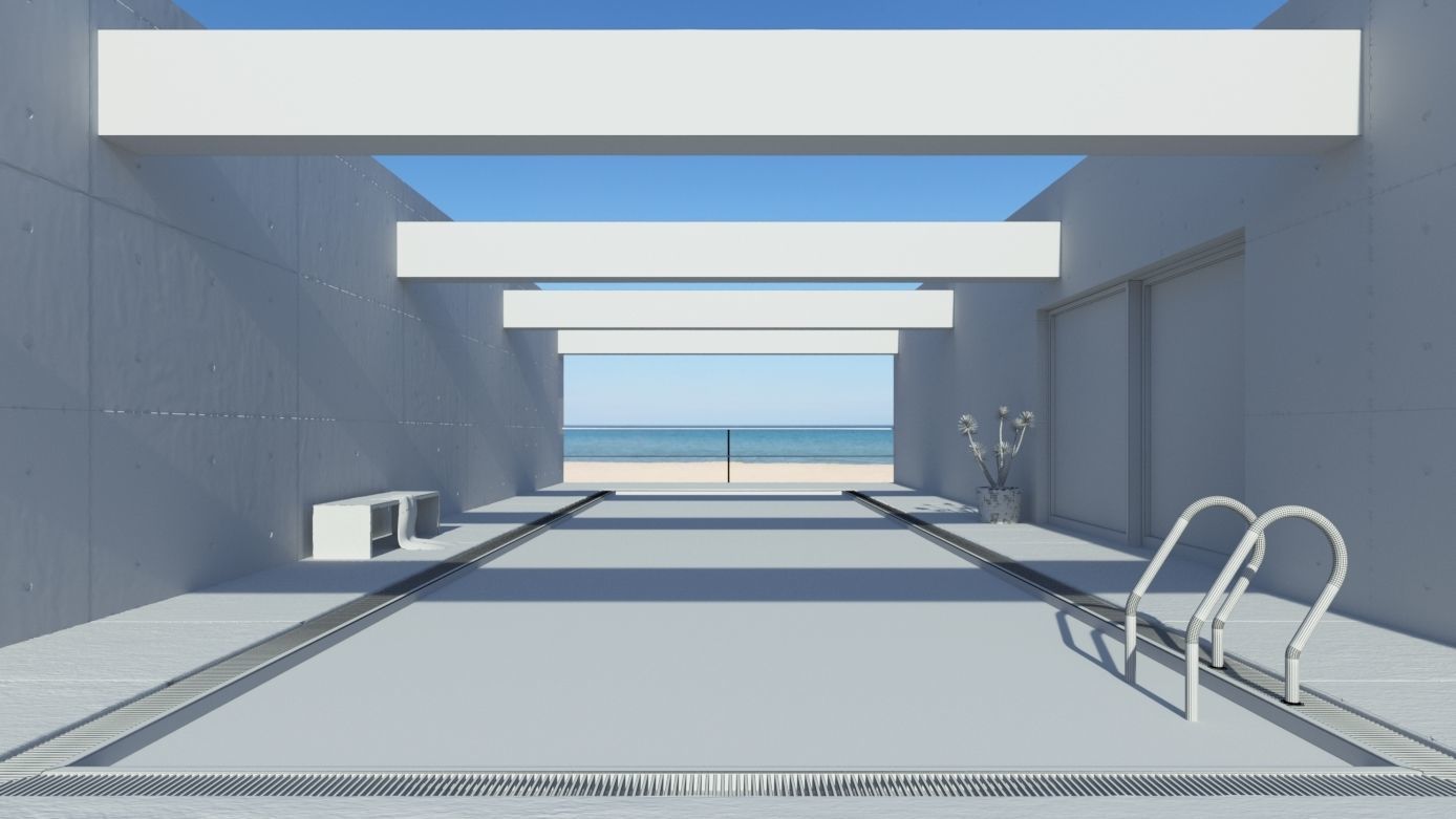 Poolside in front of the sea 3D model_2