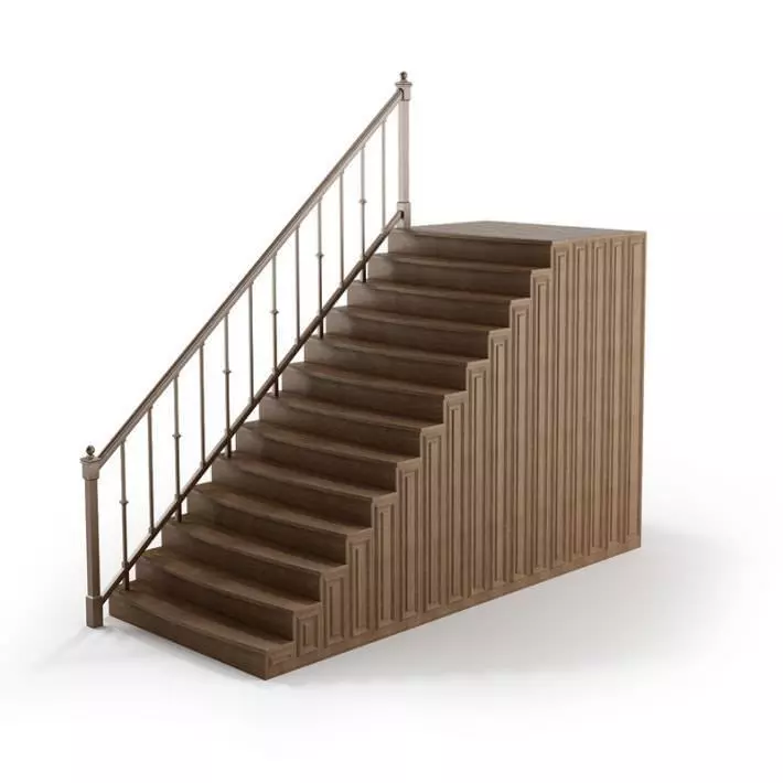 Brown Railing With Stairs 3D model_0