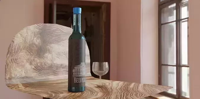 Vodka Bottle plus glass  With shaders and Mesh