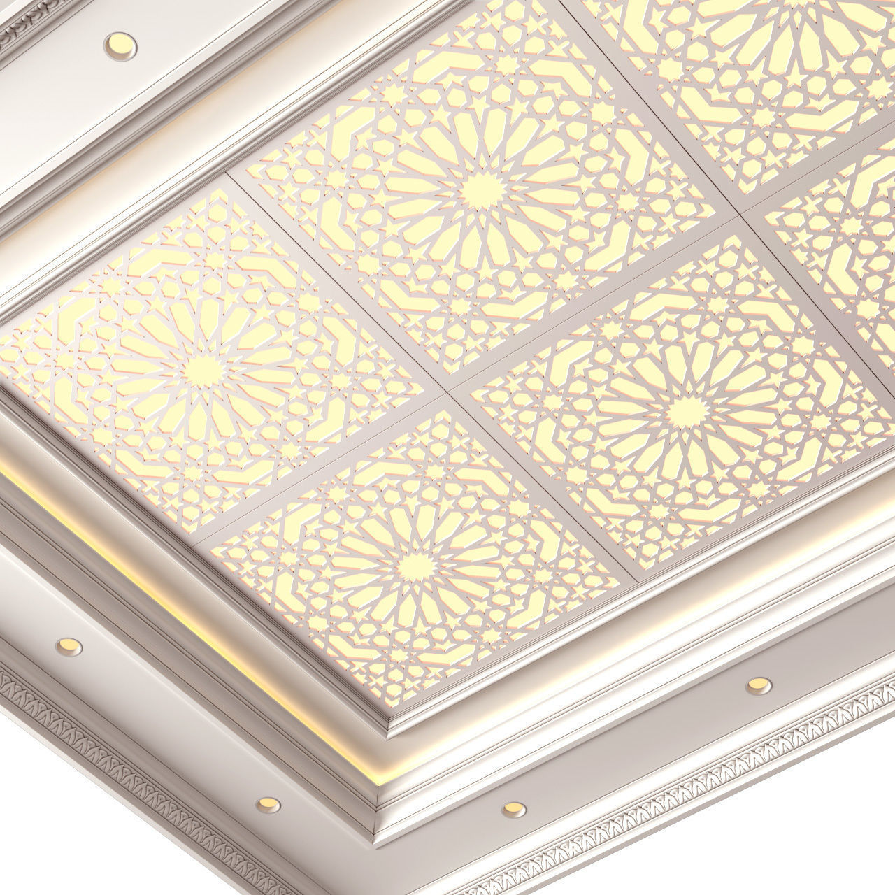 Coffered ceiling with lighting in oriental style 3D model_3